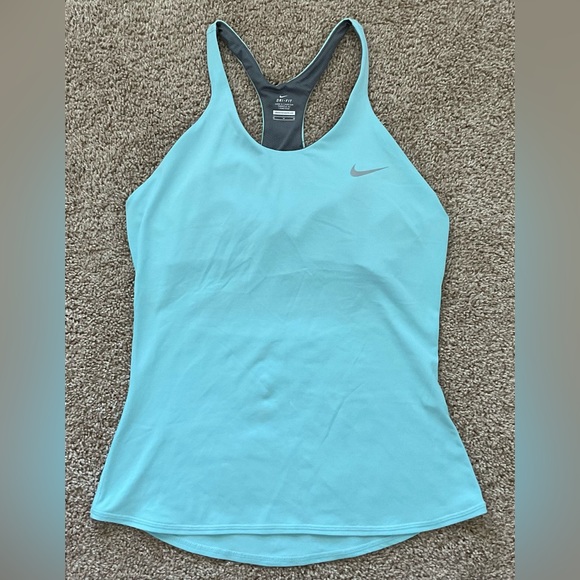 Nike Women’s Dri-Fit Blue Razorback Tank with Open Back + Built-in Bra Size M - Picture 1 of 5